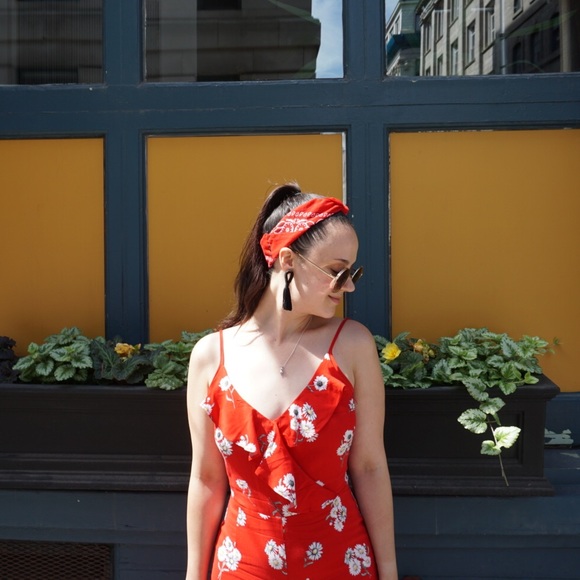 H&M | Red Floral Jumpsuit - Picture 2 of 5